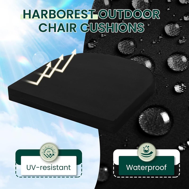 HARBOREST Outdoor Chair Cushions Set of 6, Water Resistant Patio Chair Cushions with Ties, Outdoor Seat Cushions for Patio Furniture, 17"x16"x2", Black - Image 2